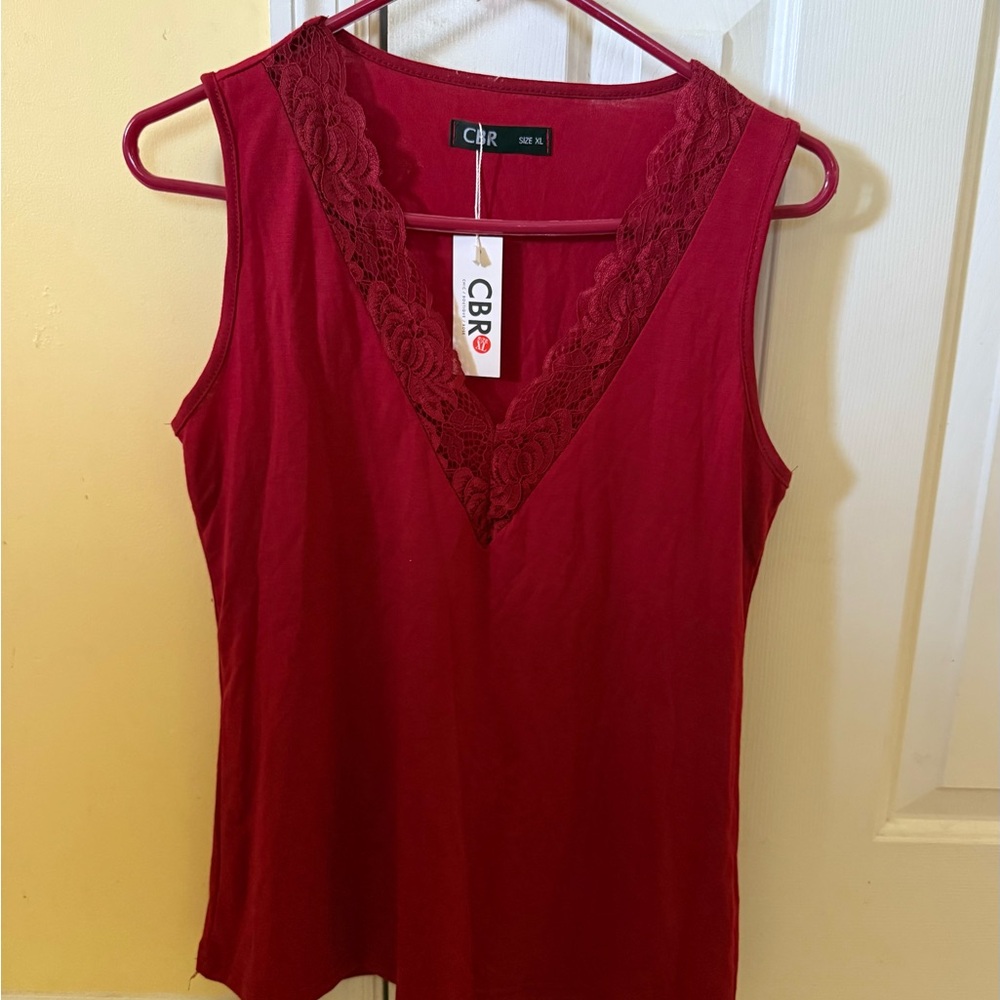 CBR Women's Red Lace V-Neck Top